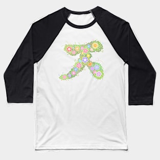 "ㅈ" Floral Letter Hangeul Baseball T-Shirt